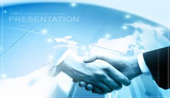 藍色基調握手創意商務PPT模板 助力電子商務專業展示